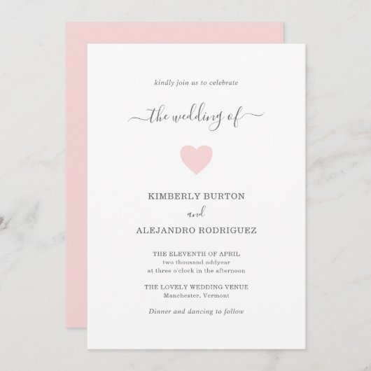 Eenvoudig Roze Hart Moden Bruiloft Kaart (Voorkant / Achterkant)