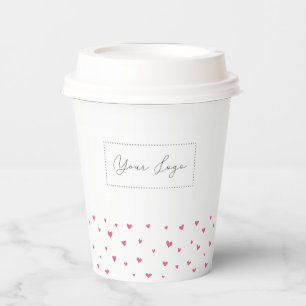 Eenvoudig Roze Hart Patroon Zakelijk Logo Aangepas Papieren Bekers