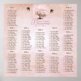 Eenvoudig Roze Hartblad Boom Liefdesvogel Bruiloft Poster