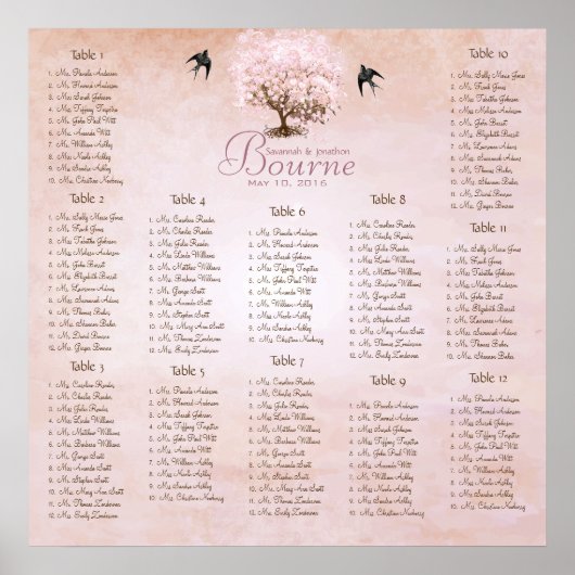 Eenvoudig Roze Hartblad Boom Liefdesvogel Bruiloft Poster (Voorkant)