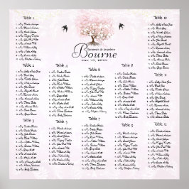 Eenvoudig Roze Hartblad Boom Liefdesvogel Bruiloft Poster
