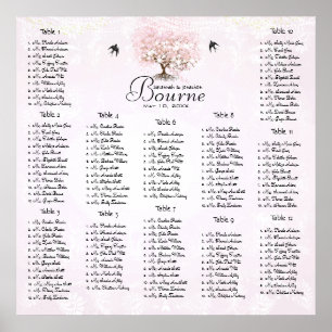 Eenvoudig Roze Hartblad Boom Liefdesvogel Bruiloft Poster