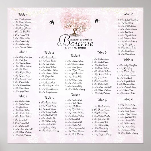 Eenvoudig Roze Hartblad Boom Liefdesvogel Bruiloft Poster (Voorkant)
