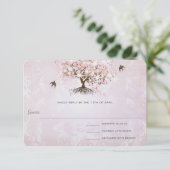 Eenvoudig Roze Hartblad Boom Trouw RSVP Kaartje (Staand voorkant)