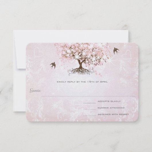 Eenvoudig Roze Hartblad Boom Trouw RSVP Kaartje (Voorkant)