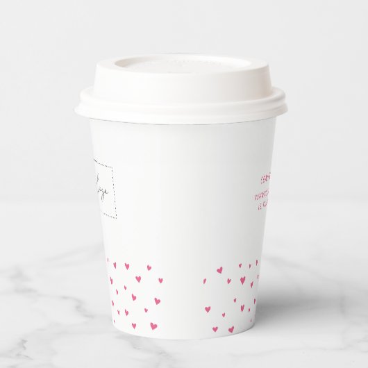 Eenvoudig roze hartritme Business Logo Custom Papieren Bekers (Links)