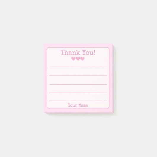 Eenvoudig roze Jouw naam en hartelijk dank Post-it® Notes (Voorkant)