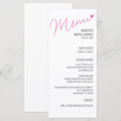 Eenvoudig roze kalligrafie Vrijgezellenfeest Menu (Voorkant / Achterkant)