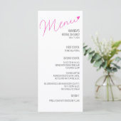 Eenvoudig roze kalligrafie Vrijgezellenfeest Menu (Staand voorkant)