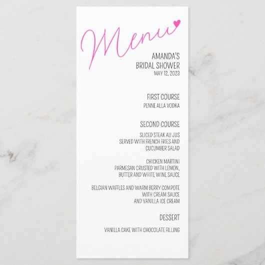 Eenvoudig roze kalligrafie Vrijgezellenfeest Menu (Voorkant)
