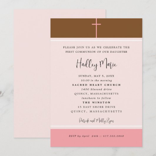 Eenvoudig roze kruis Eerste Heilige Communauteit U Kaart (Voorkant / Achterkant)