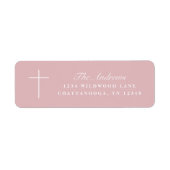 Eenvoudig Roze Kruis Script Doop Retouradres Etiket (Voorkant)