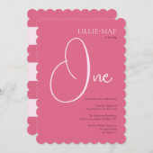 Eenvoudig roze meisje 1e verjaardag uitnodiging (Voorkant / Achterkant)