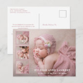 Eenvoudig roze meisje Fotocollage geboorte Aankondigingskaart (Voorkant / Achterkant)