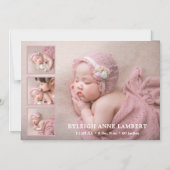 Eenvoudig roze meisje Fotocollage geboorteaankondi Magnetische Uitnodiging (Voorkant)