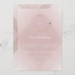 Eenvoudig roze moderne geometrische gouden bruilof kaart