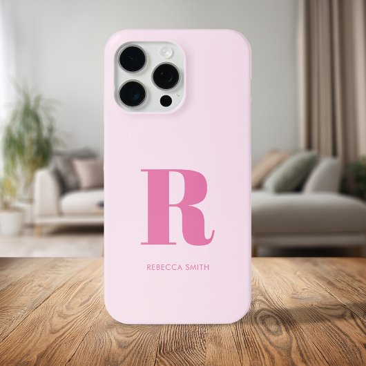 Eenvoudig roze moderne monogram Case-Mate iPhone case