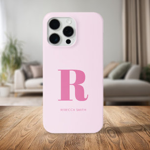 Eenvoudig roze moderne monogram iPhone 15 pro max case