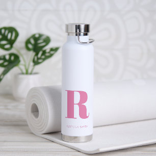 Eenvoudig roze moderne monogram waterfles