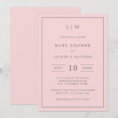 Eenvoudig roze Monogram meisje Baby shower Kaart (Voorkant / Achterkant)