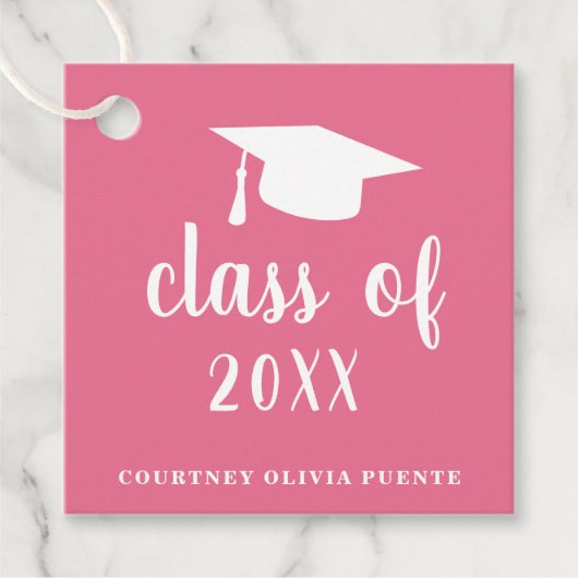 Eenvoudig Roze Mortierraad Modern Afstuderen Bedankjes Labels (Voorkant)