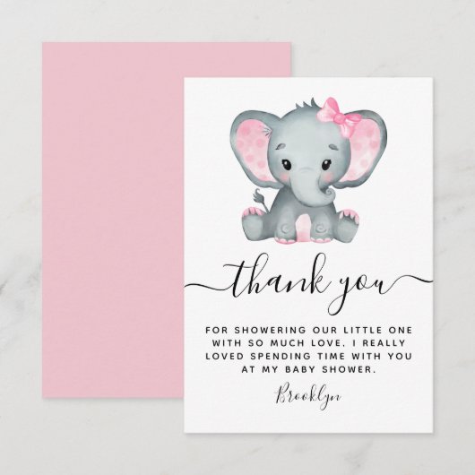 Eenvoudig roze olifant Baby shower Bedankkaart (Voorkant / Achterkant)