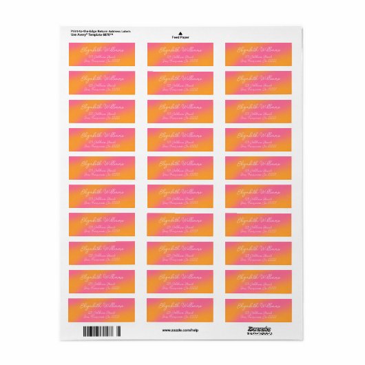 Eenvoudig roze Oranje wit Script-adres Etiket (Full Sheet)