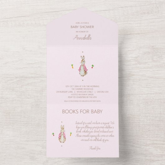 Eenvoudig Roze Peter het Konijn All In One Uitnodiging (Binnen)