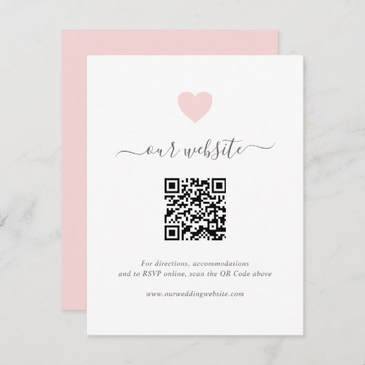 Eenvoudig roze QR-code Website over bruiloft Informatiekaartje (Voorkant / Achterkant)