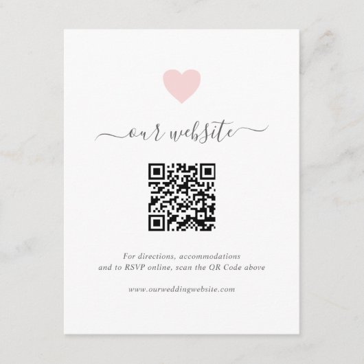 Eenvoudig roze QR-code Website over bruiloft Informatiekaartje (Voorkant)