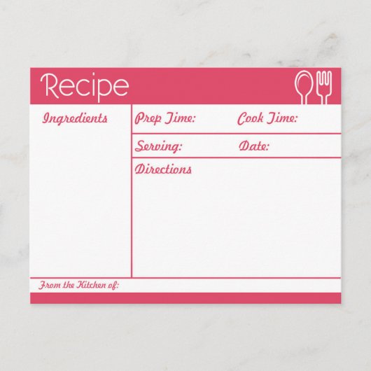 Eenvoudig roze recept zonder lijn briefkaart (Voorkant)