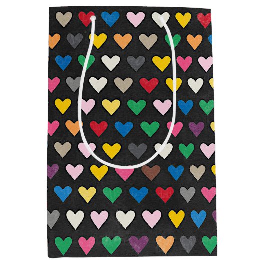 Eenvoudig roze rood Blauw Geel Hart Patroon Medium Cadeauzakje (Voorkant)