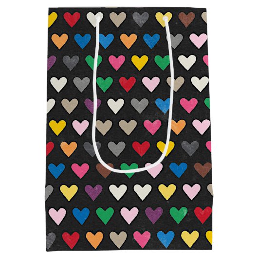 Eenvoudig roze rood Blauw Geel Hart Patroon Medium Cadeauzakje (Achterkant)