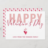 Eenvoudig roze rood hart Happy Valentijn Day Scrip Feestdagenkaart (Voorkant / Achterkant)