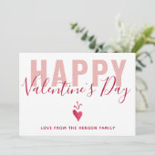 Eenvoudig roze rood hart Happy Valentijn Day Scrip Feestdagenkaart (Staand voorkant)