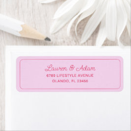 Eenvoudig roze & rood huwelijksretouradres etiket