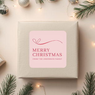 Eenvoudig roze rood modern Prettig kerstfeest  Vierkante Sticker