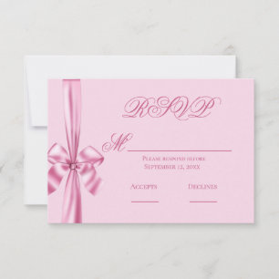 Eenvoudig Roze Satijnen Lint Huwelijk RSVP Kaartje