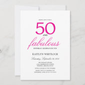 Eenvoudig Roze Schrift 50 en Fabulous 50e Verjaard Kaart (Voorkant)
