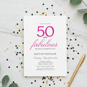 Eenvoudig Roze Schrift 50 en Fabulous 50e Verjaard Kaart