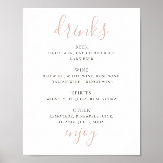 Eenvoudig roze script. Alcohol-drinken trouwbar Poster (Voorkant)