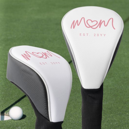 Eenvoudig Roze Script Hart Oprichtingsjaar Moeder Golfheadcover