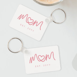 Eenvoudig Roze Script Hart Schattig Nieuwe Moeder  Sleutelhanger