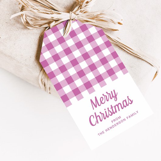 Eenvoudig roze script vrolijk kerstfeest cadeaulabel