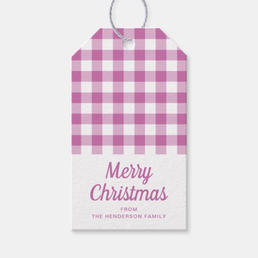 Eenvoudig roze script vrolijk kerstfeest cadeaulabel (Voorkant)