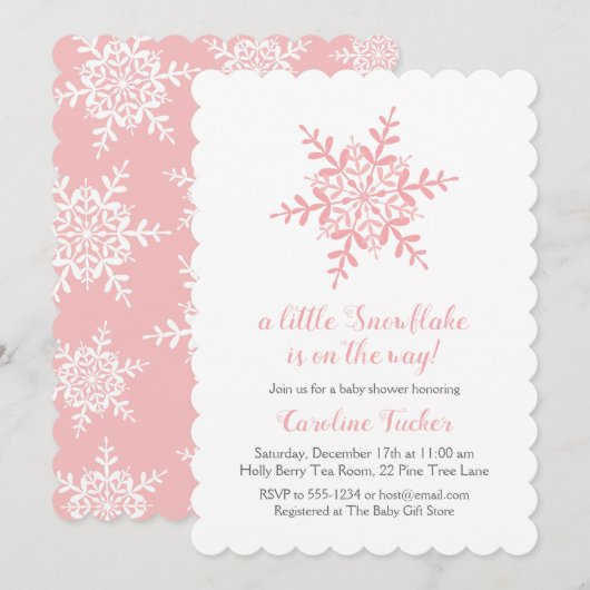 Eenvoudig roze Snowflake Elegant Baby shower Kaart (Voorkant / Achterkant)
