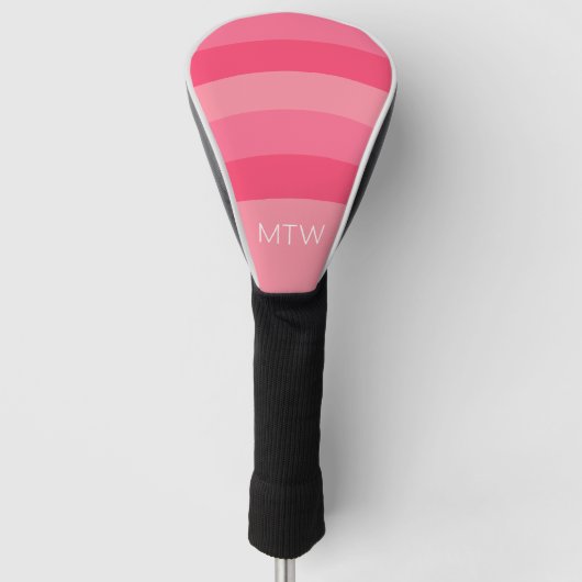 Eenvoudig Roze Strepen Wit Monogram Golfheadcover (Voorkant)