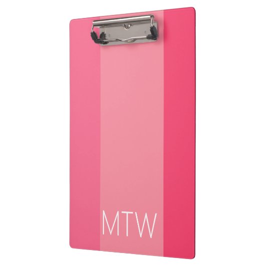 Eenvoudig Roze Strepen Wit Monogram Klembord (Links)