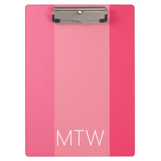 Eenvoudig Roze Strepen Wit Monogram Klembord (Voorkant)
