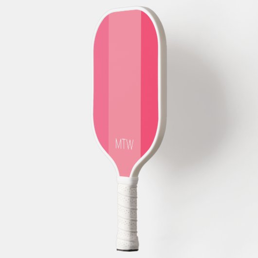 Eenvoudig Roze Strepen Wit Monogram Pickleball Paddle (Links)
